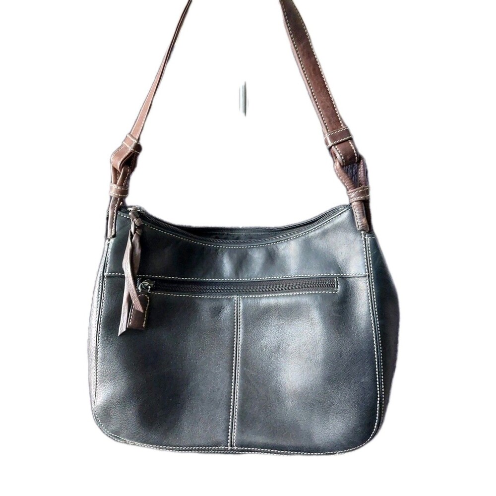 Tignanello Black Smooth Leather Women Hobo Shoulder bag Zipper 11" x 8.5"